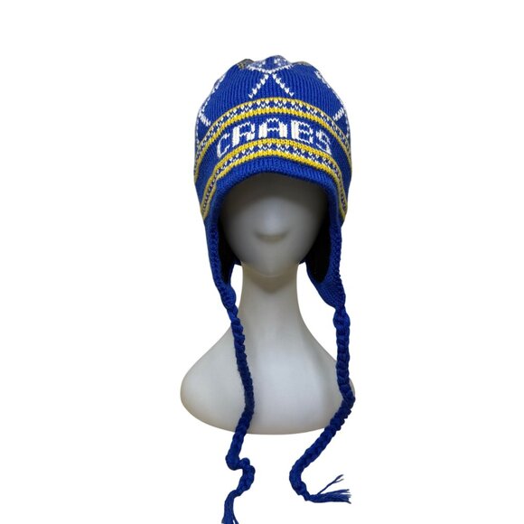 Vermont Originals Mens Royal & Yellow Wool Earflap Ski Hat XL Handcrafted Lacros - Picture 1 of 7